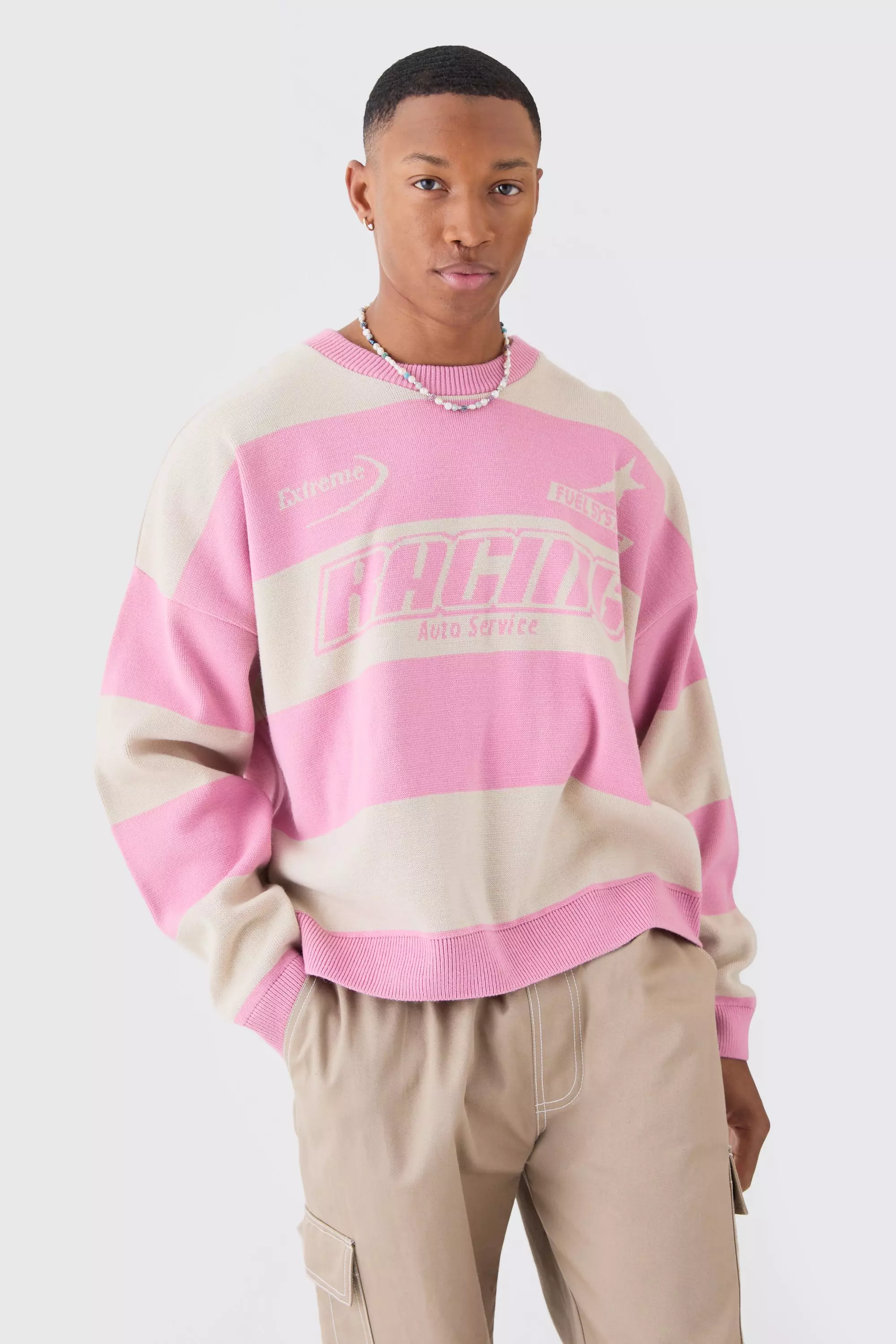 Oversized pink knit sweater best sale